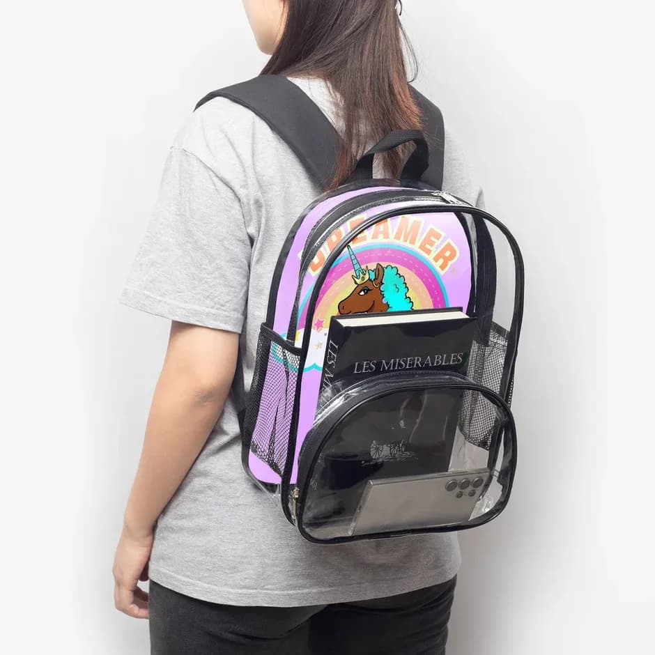 Afro Unicorn Dreamer Clear Backpack - Backdrop