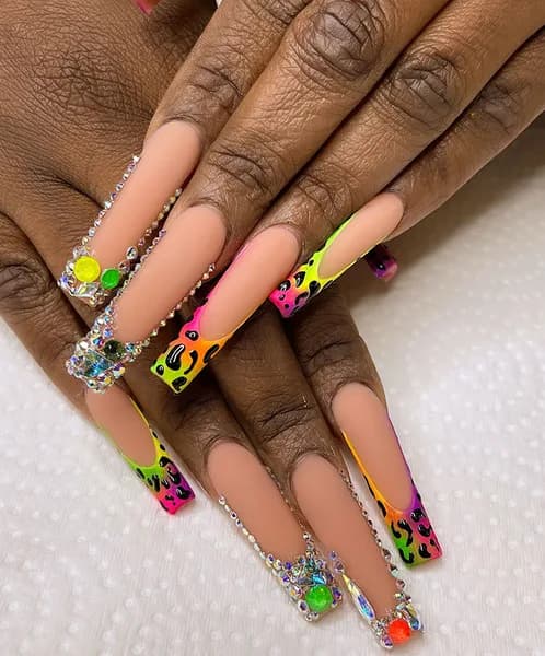 Full Set French Design with Rhinestones
