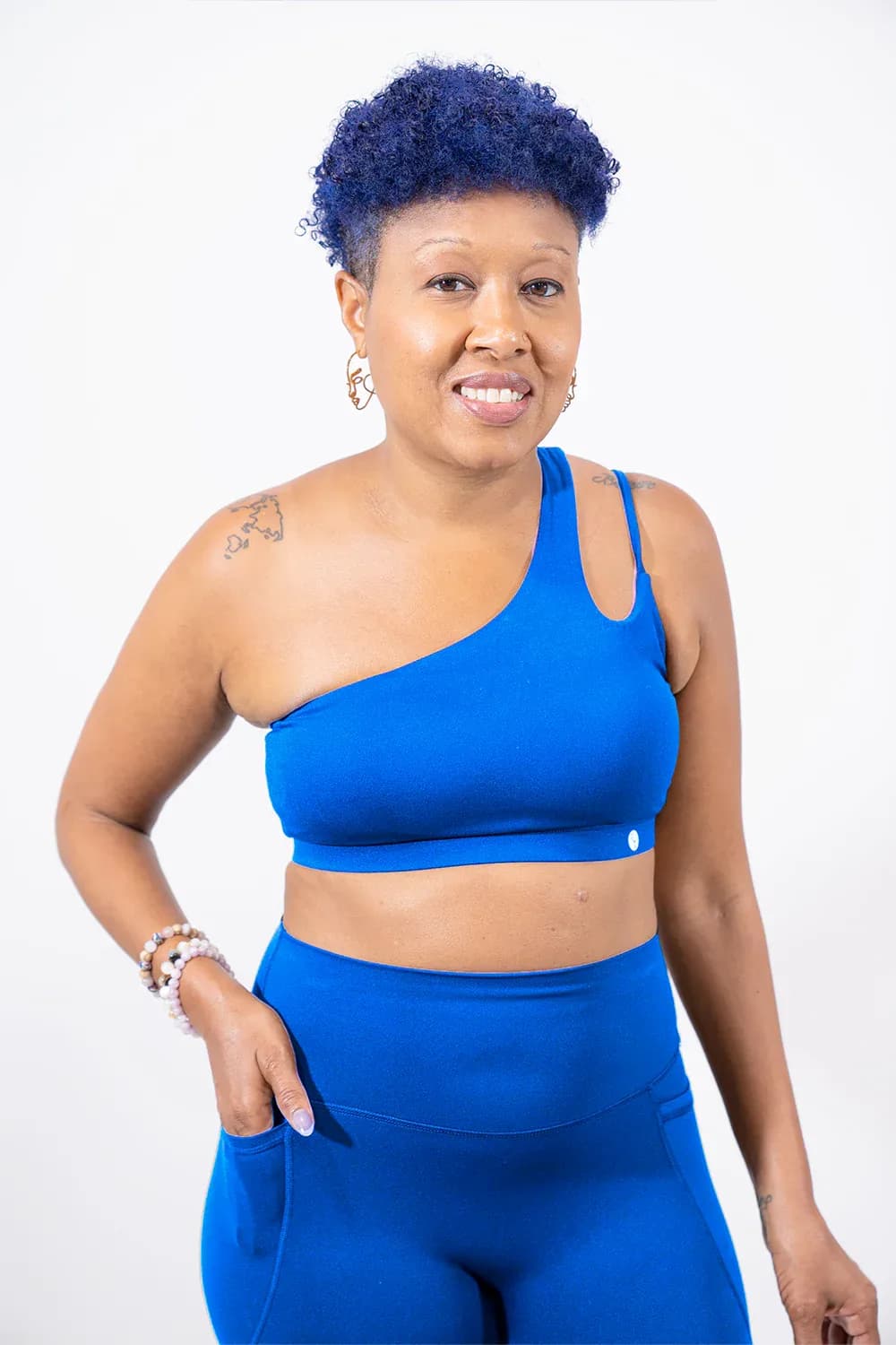 Fashionista Yogi "Lauren" One Shoulder Sports Bra(Bold Blue)