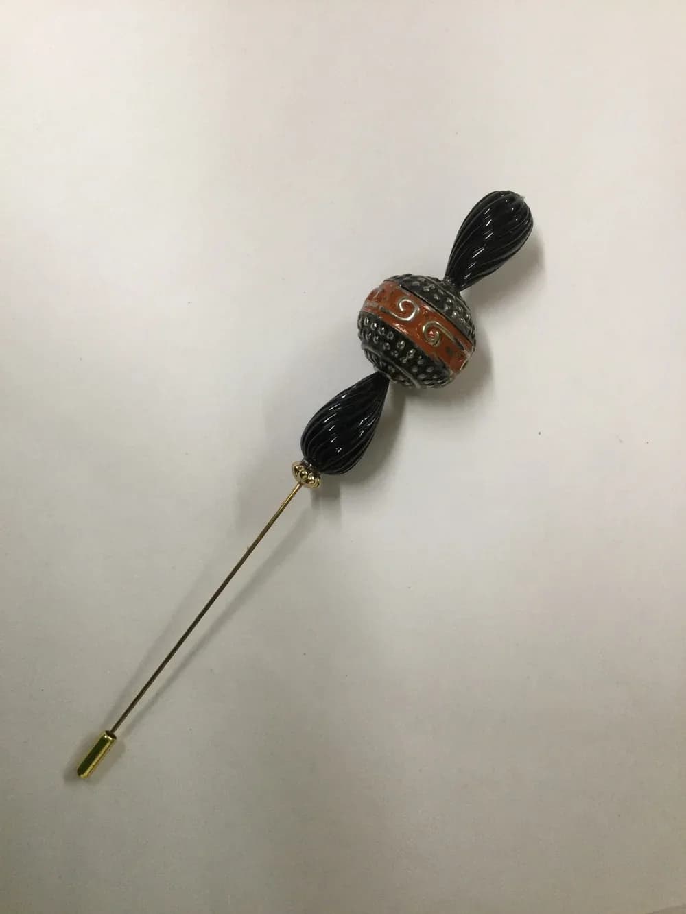 HP542 Black,Rust,silver, & gold beaded hat pin