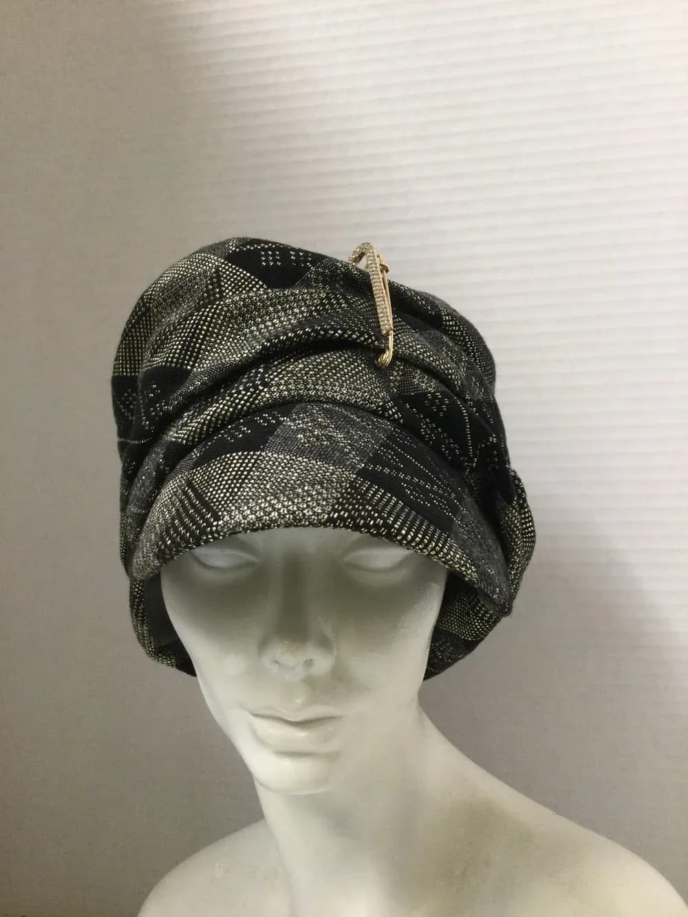 CS513 Black, gold, and silver brocade fabric hat