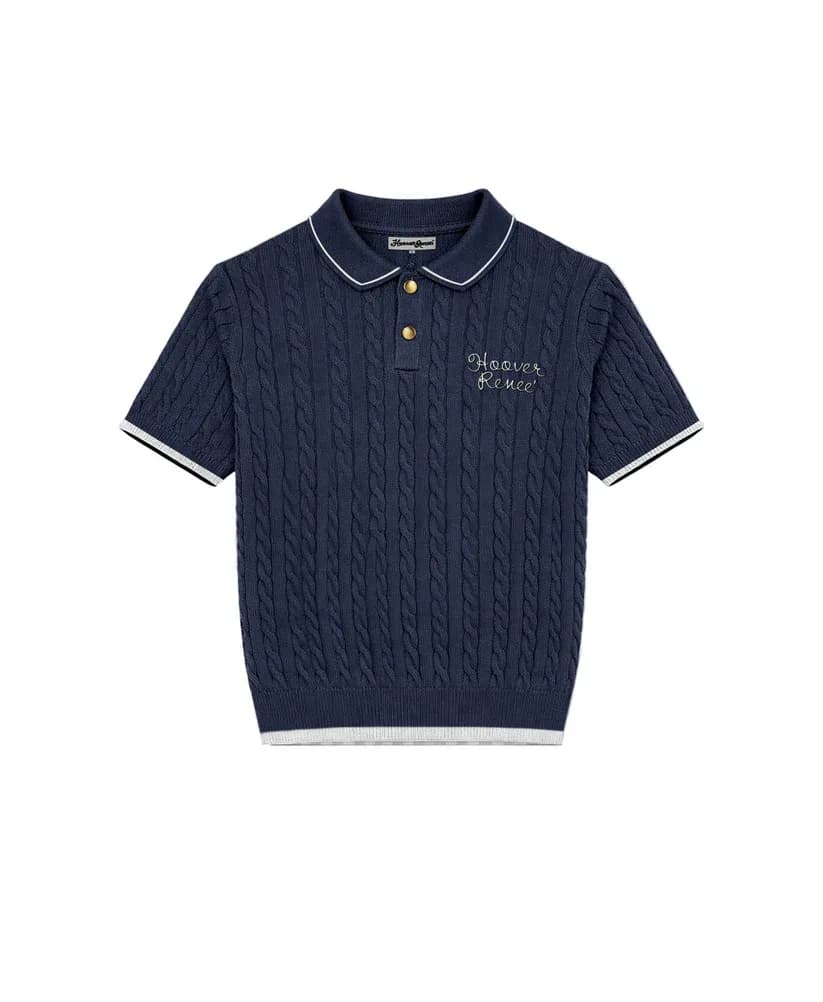 CABLE KNIT POLO- Navy