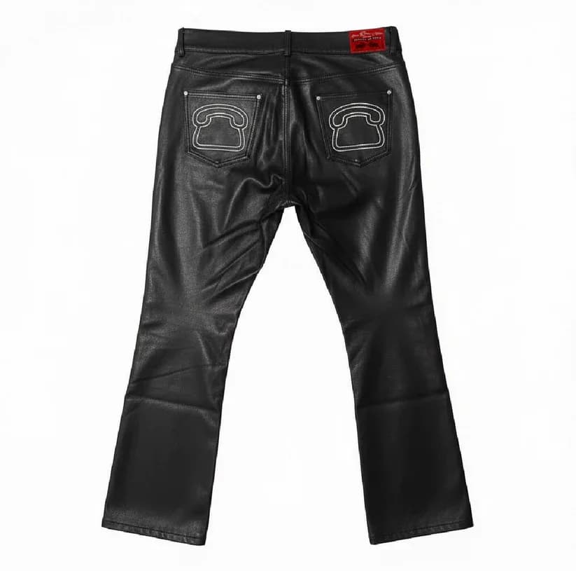 LEATHER SIGNATURE FLARE PANTS- Black