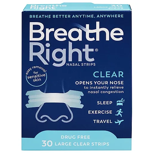 Breathe Right Large Clear Drug Free Nasal Strips 30 Ea