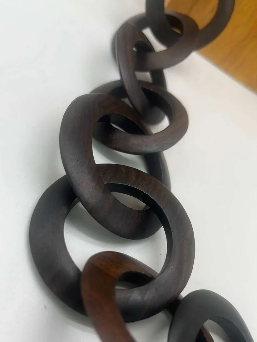 Graduted Ebony Wood Link Necklace 43"