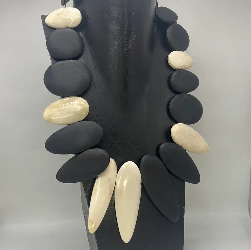Ebony Wood & Horn Tribal Necklace