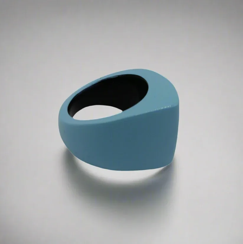 Black Buffalo and Horn Ring Painted Blue Lacquer