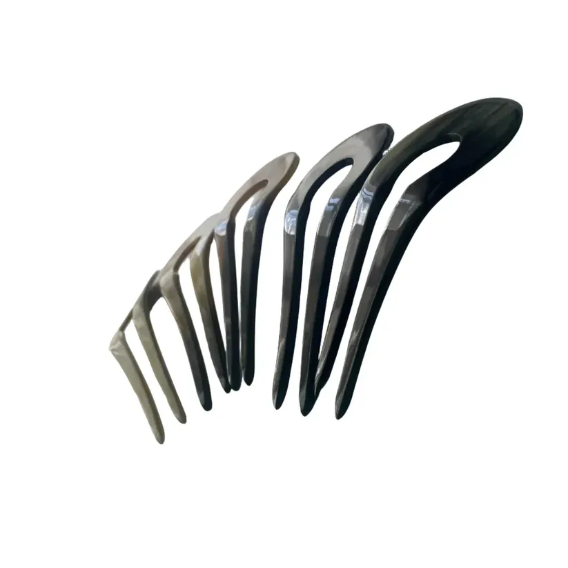 Buffalo Horn French Hair Pin — Hand‑Carved 2‑Prong Classic Style