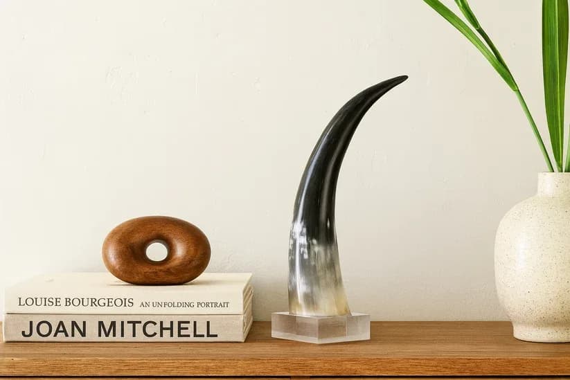Buffalo Horn Tip on Acrylic Stand – Handcrafted Natural Home Décor Accent