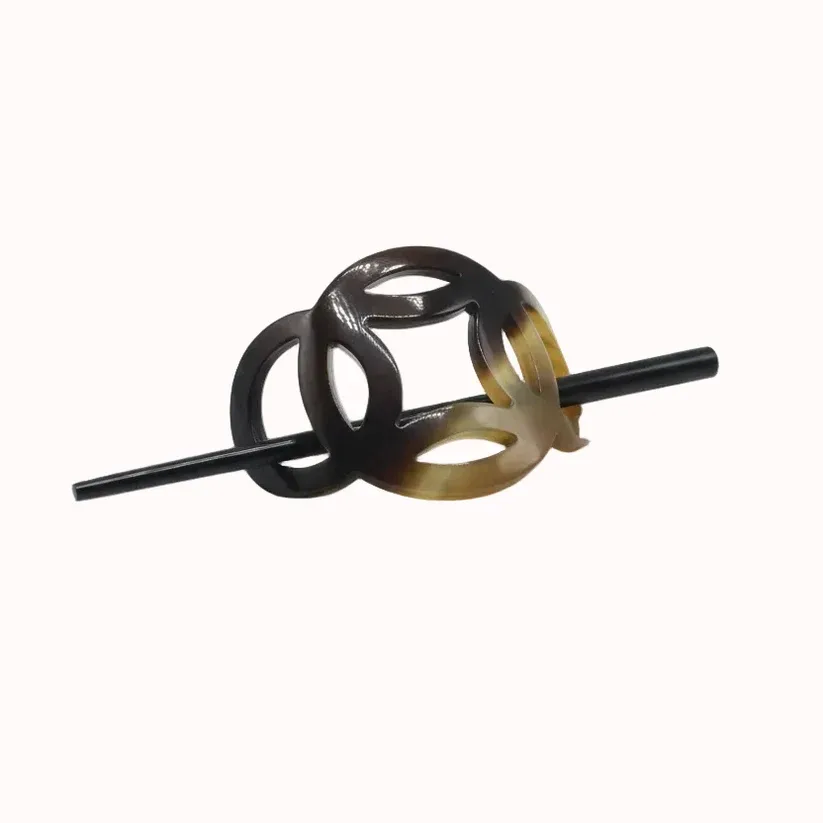 Buffalo Horn Hair Stick with Openwork Barrette — Handcrafted, Ethically Sourced Hair Accessory