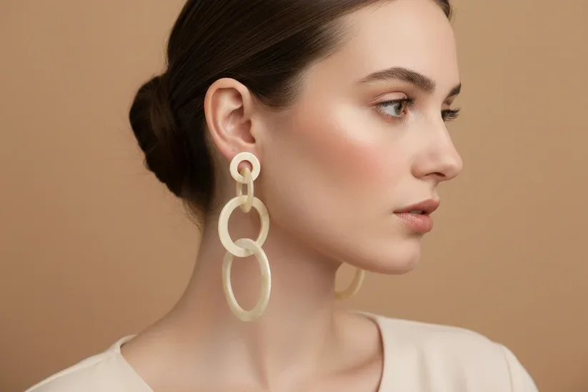 Handcrafted 4 Circle Horn Drop Earring