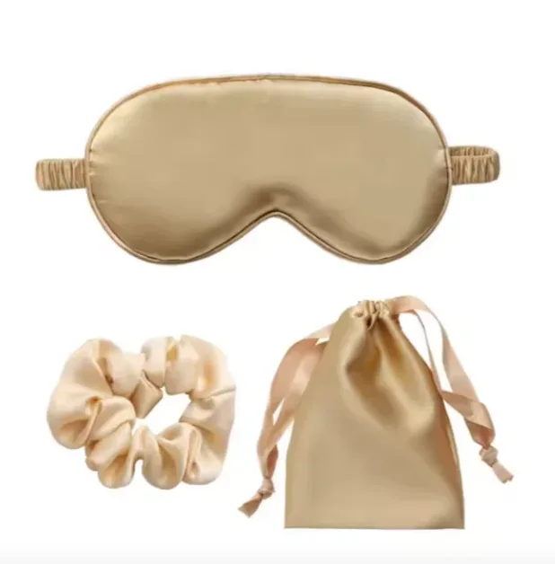 3-in-1 Satin Eye Mask Set with a Hair Scrunchie and Drawstring Bag