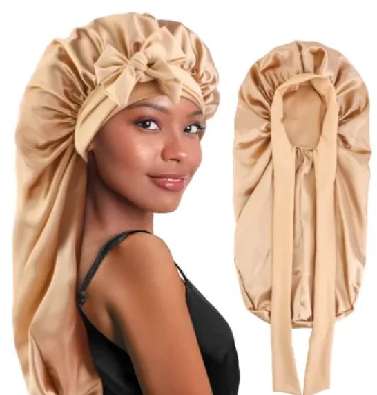Long Satin Bonnet With Wrap Tie
