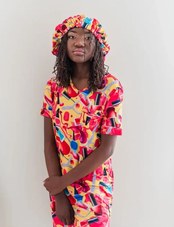 Nail Polish - Bamboo Short Sleeve Nightgown Set, With A Matching Satin-Lined Bonnet