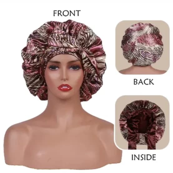 Satin Bonnet - Reversible All-Over Floral Print with Wrap Tie