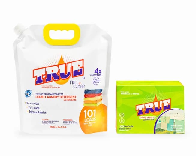 True Free & Clear Laundry Detergent (101oz) + Unscented Dryer Sheets